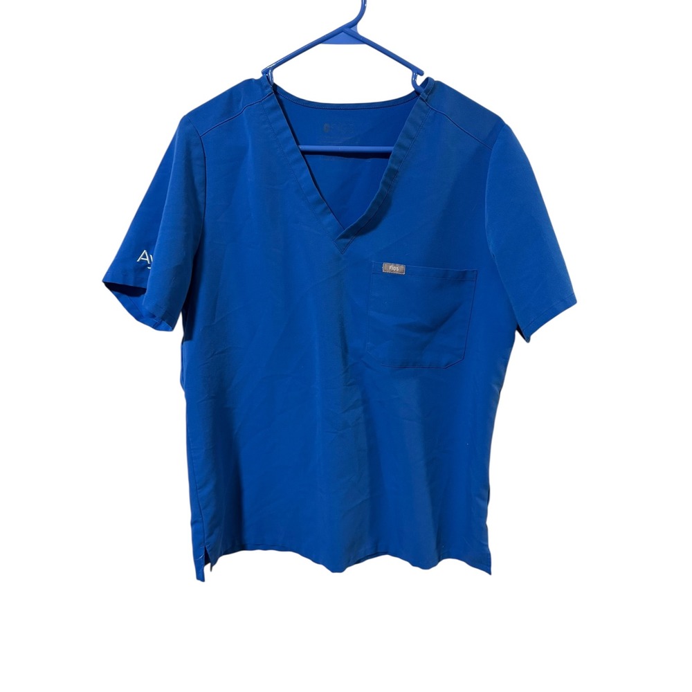 FIGS Size Large‎ Royal Blue V-Neck Scrub Top Short Sleeve Aya Healthcare